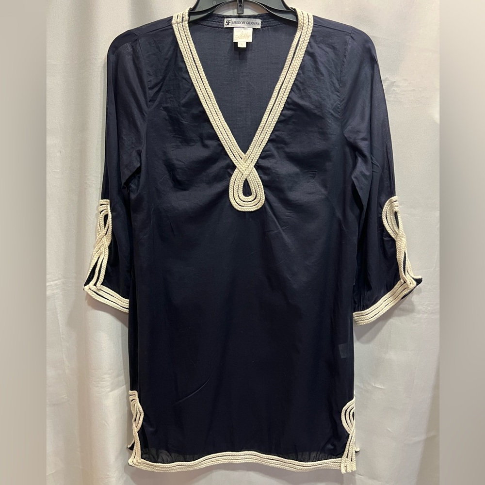 Milly BG Navy Swim Coverup with Cream Rope Trim S